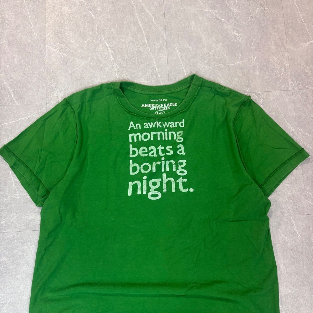 American Eagle Outfitters Mens Green Graphic Tee Shirt Vintage Fit Large LG 3878